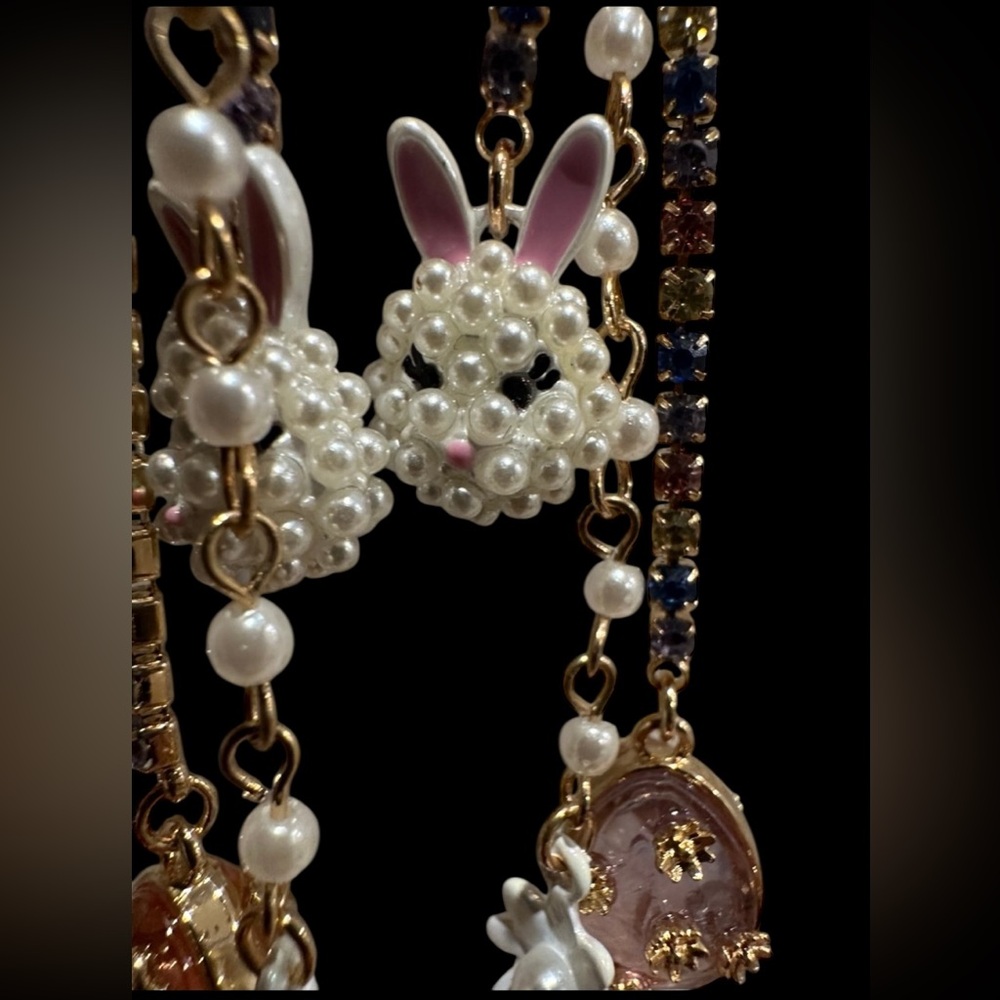 BETSEY JOHNSON Easter Holiday Spring Bunny Rabbit Eggs Dangling Earrings NEW NWT - Picture 6 of 8